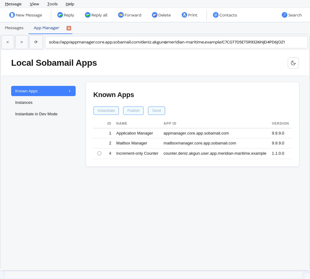The Application Manager open in a tab beside the
mailbox
