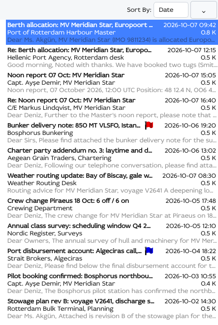 Simple View on: one column per message