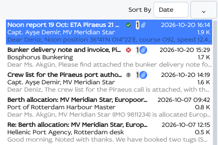 Three signed messages at the top of the Inbox, one seal in each state